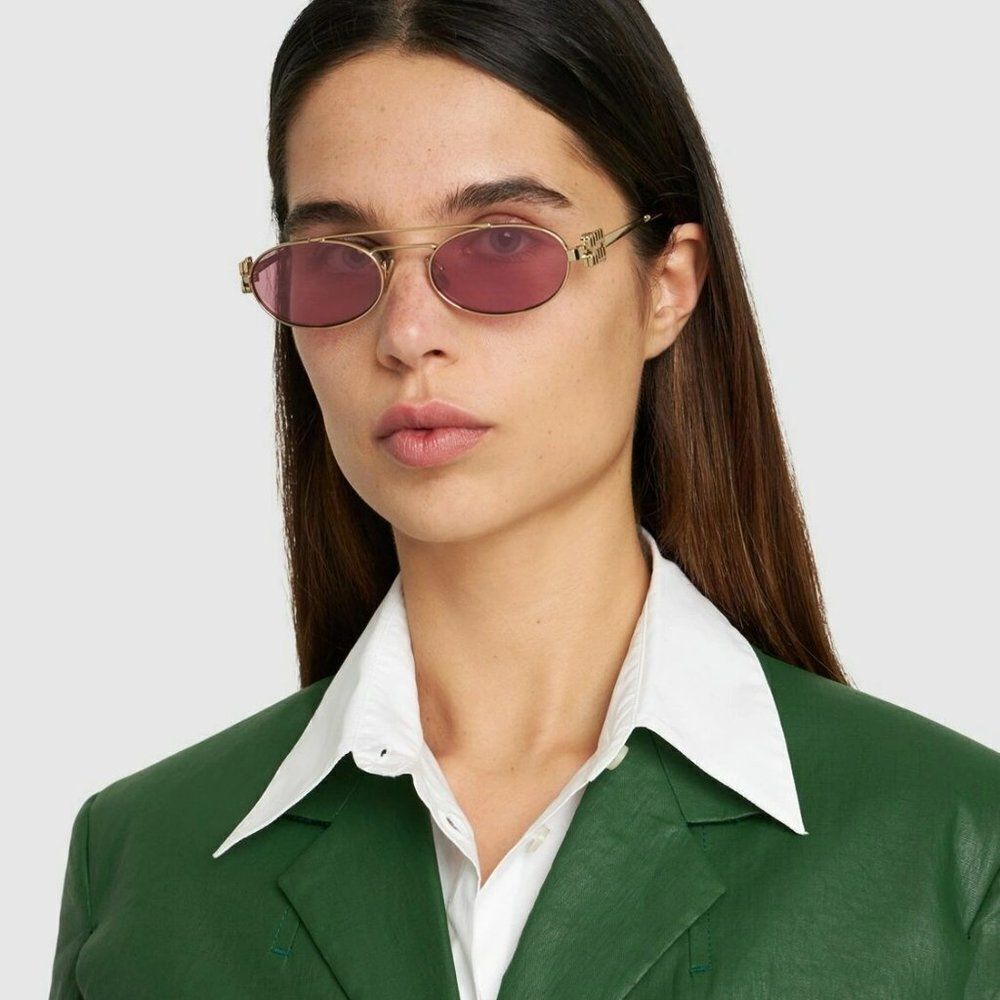 NEW Miu Miu MU54ZS ZVN50D Pale Gold Pink Mirror Silver Pilot Unisex Sunglasses - Picture 5 of 11
